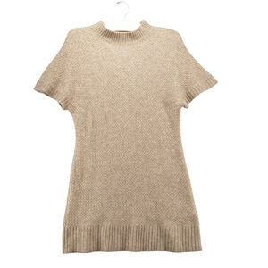 Brass Women's Sweater Dress Tan XS Short Sleeve Mock Neck Pullover Stretch